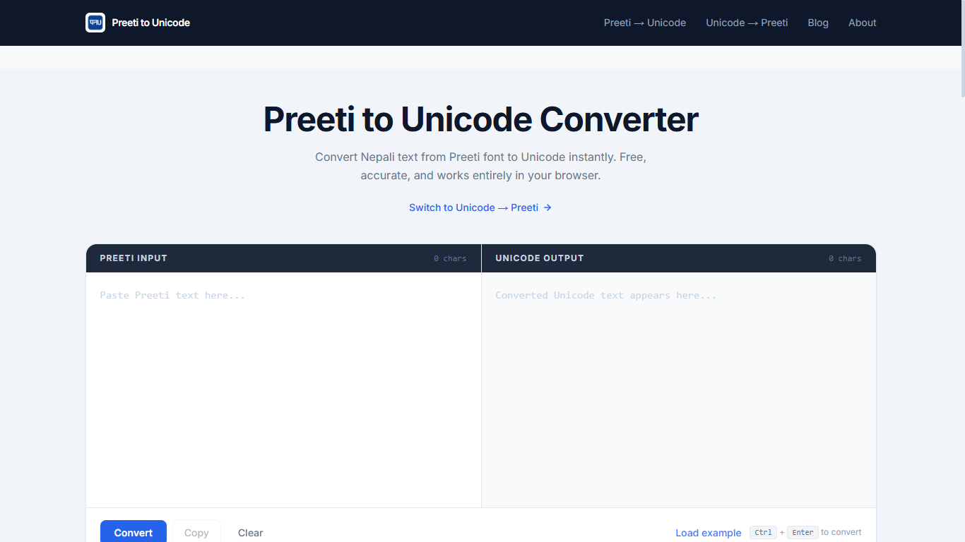 Preeti to Unicode Converter Preview