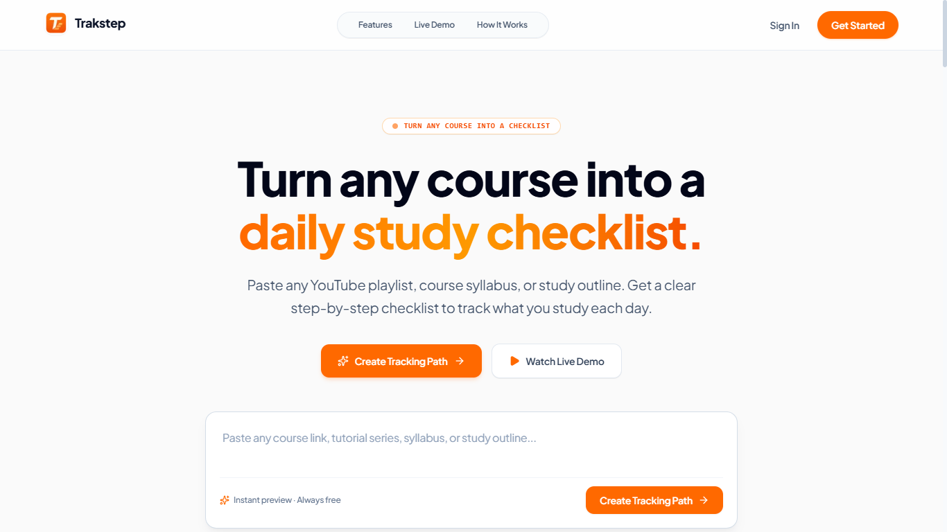 TrakStep – AI Learning Plan & Progress Tracker Preview